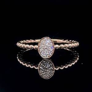 Oval Cluster Diamond Pave Stackable Petite Beaded Ring in Rose Gold