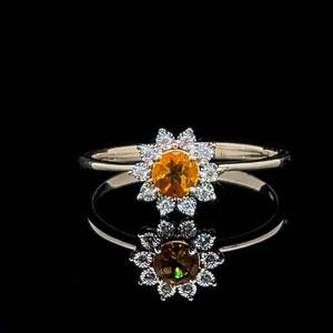 Round Citrine Solitaire & Diamond Miracle Halo Starburst Cluster Daisy Ring in Yellow Gold, Petite Stackable Size