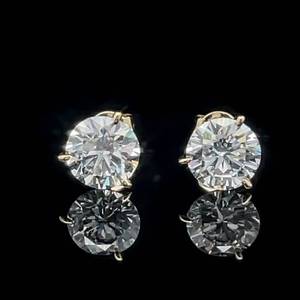 2.00 Carat Diamond Round Brilliant Cut Classic Solitaire Three-Prong Martini Stud Earrings in 14k Yellow Gold $6,000 Retail VIDEO