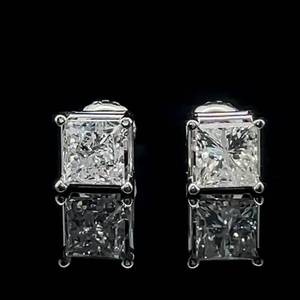 2.00 Carat Natural Diamond Princess Cut Solitaire Stud Earrings in 14k White Gold, Screw Backs $10,000 Retail VIDEO