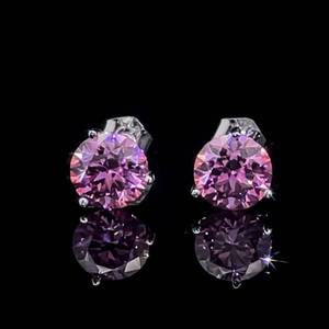 2 Carat Fancy Pink Moissanite Round Brilliant Solitaire Stud Earrings in 14k White Gold VIDEO