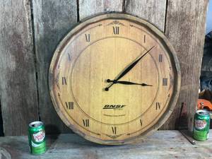lot 15 image: BNSF Railway Wooden Liquor Barrel Clock