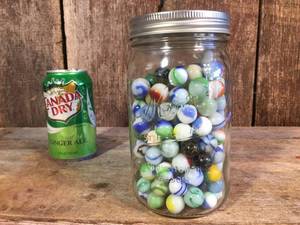 lot 81 image: Quart Jar Colorful Swirly Marbles
