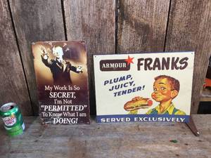 lot 96 image: 2 Metal Signs - ARMOUR Franks - Secret