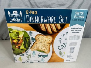 lot 37 image: New Camping Themed 12 Piece Dinnerware Set