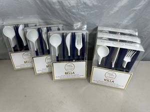 lot 230 image: 6 New 24 pc Reusable Flatware Sets