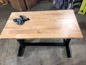 Husky 46 in. W x 24 in. D Steel Adjustable Height Solid Wood Top Workbench Table in Black Customer Returns See Pictures