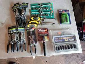 Lot of Tools - Sockets, Welding Pliers, Linesman Pliers, Side Cutters, Die Sets, Phillips Screwdrivers, Hook Blades