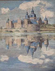 Framed Kalmar Castle Oil on Board Painting