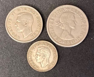 Coins from England Years 1919, 1942, 1945, 1950, and 1955