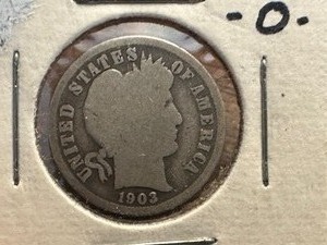Two 1903 United States Barber Dimes and 1904 United States Barber Dime