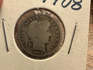 Four United States Barber Dimes including 1908 S United States Barber Dime
