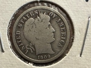 Four United States Barber Dimes including 1910 S United States Barber Dime