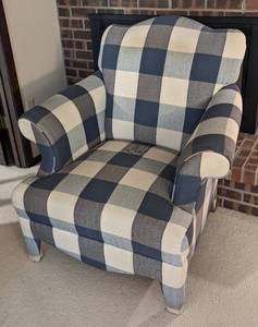 Blue and White Plaid Armchair