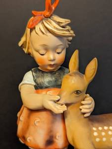 Large Hummel Porcelain Girl with Deer Figurine