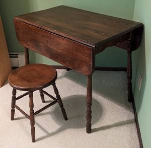 Vintage Drop Leaf Dining Table and Stool