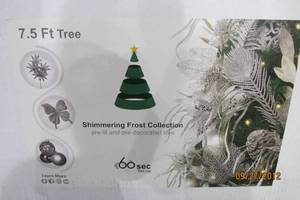 7.5ft Easy Treezy Pre-Lit LED Shimmering Frost Pre-Decorated Easy Setup Slim Artificial Christmas Tree