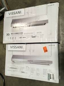 Lot of 2 Assorted Vissani Caprelo Under Cabinet Range Hood in Stainless Steel with LED Lighting and Charcoal Filter   Customer Returns See Pictures