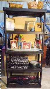 lot 6 image: Black 5-tier indooroutdoor storage shelf, etc