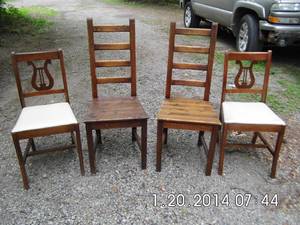 lot 24 image: A couple extra high backs and a couple padded we present 4 Vintage dining Chairs