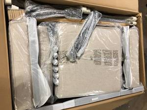lot 12 image: Hampton Bay Laurel Oaks Black 4-Piece Steel Outdoor Patio Conversation Seating Set with CushionGuard Putty Beige Cushions   Customer Returns See Pictures