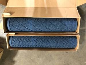 lot 20 image: Lot of 2 Assorted Waterhog Chevron Navy 35 in. x 59 in. PET Polyester Indoor Outdoor Door Mat by Bungalow Flooring  Customer Returns See Pictures