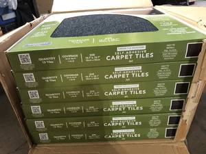 lot 21 image: 6 Boxes of ACHIM Nexus Black 19.7 in. x 19.7 in. Self-Adhesive Carpet Floor Tile (12-Tiles32.3 sq. ft.) (12 Pieces in each box) Customer Returns See Pictures