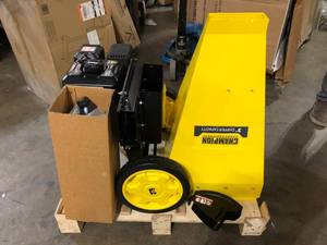 lot 27 image: Champion Power Equipment  3 in. Dia 224 cc 2-in-1 Upright Gas Powered Wood Chipper Shredder Costumer Returns See Pics