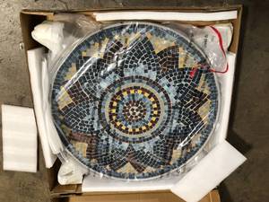 lot 49 image: StyleWell Mix and Match 28 in. Metal and Glass Mosaic Patio Bistro Table Costumer Returns See Pics