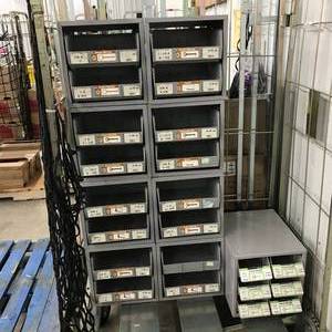 lot 214 image: CABINETS WITH STORAGE BINS