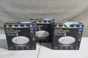 lot 22 image: 3 Pack  Feit Electric 56 in. Deep Baffle Color Selectable Recessed LED