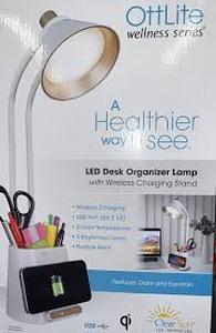 lot 51 image: OttLite LED Desk Space Organizer Lamp - 3 Brightness Levels Storage Charger