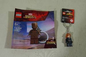 lot 42 image: Marvel Super Heroes LEGO Minifig Keychains - Teen Groot, Black Widow