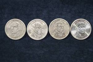 lot 55 image: US Presidential $1 Coins - Washington, Madison, Adams, Jefferson