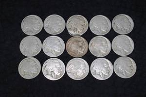 lot 61 image: 15 Buffalo Nickel Coins - No Date