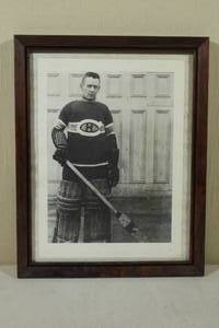 lot 153 image: Framed Black and White Hockey Photo - Georges Vezina
