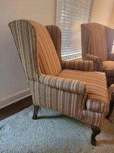 lot 21 image: Queen Ann Wingback Armchair Pairing