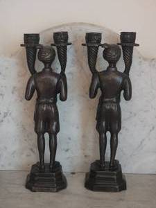 lot 41D image: Classical Fine Art Brass Candleholders - Royal Servants