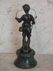 lot 41B image: Charming Fine Art Brass Sculpture - Fishing