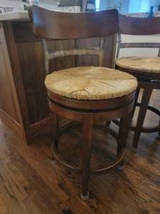 lot 38A image: Ballard Designs Rattan Woven Counter Chairs (2)