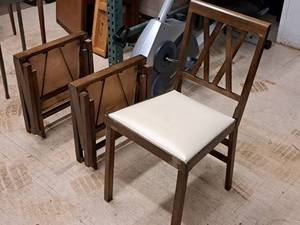 lot 59 image: Lot of (3) Padded Wood Folding Dining Chairs