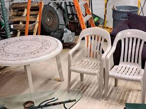 lot 57 image: 46 Patio Table Set - Table and Two Chairs