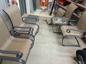 lot 74 image: Lot of (4) Hampton Bay Patio Chairs with Two Seat Replacements
