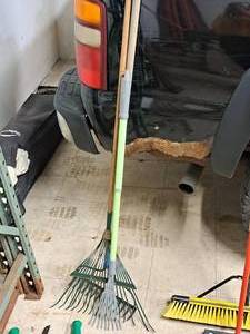 lot 104 image: Lot of (3) Rakes - Leaf Rake, Garden Rake, Bow Rake