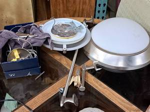 lot 159 image: (3) Ceiling Lights, Towel Rack  Toilet Paper Holder