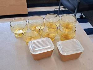 lot 238 image: Glasswares - (7) Dessert Dishes and (2) Storage Dishes