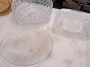 lot 408 image: Lot of (3) Glasswares - Bowl, Round Plate, Square Plate