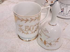 lot 433 image: 50th Anniversary theme Ceramic Cup and Bell