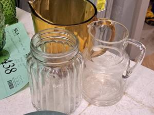 lot 435 image: (2) Glass Pitchers, (1) Glass VaseJar