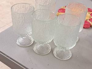 lot 468 image: Lot of (5) 5-14 Frosted Clear Glass Stem Glasses
